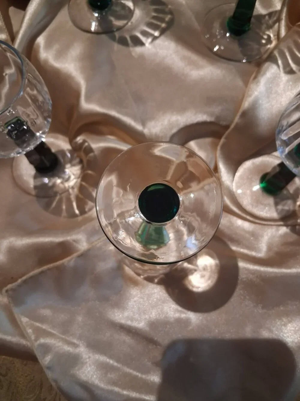 Vintage Green Stemmed Roemer Rhine Wine Glasses Optic Bowl Set of 5